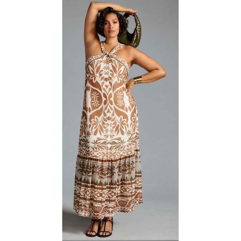 Anthropologie Vineet Bahl 2X Grecian Halter Maxi Dress Resort Chic